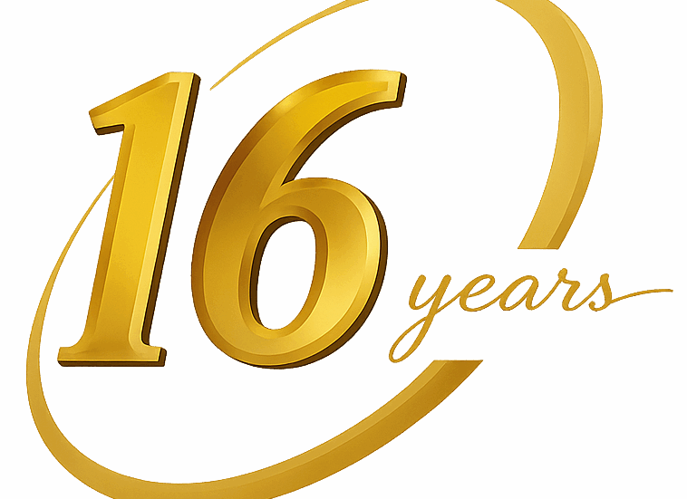 16 Years Gold Logo Icon